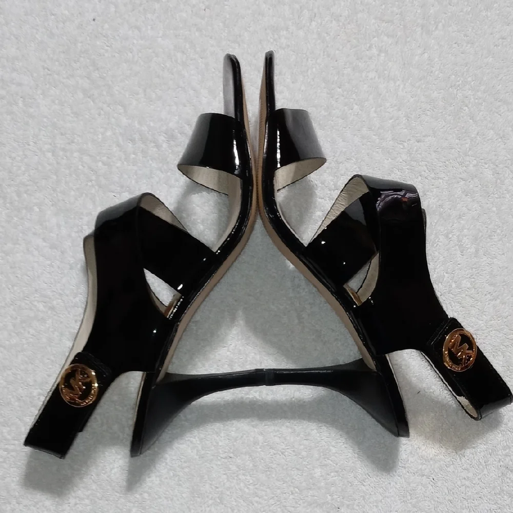 Michael Kors Joselle Open Toe Black Patent Heels - Picture 3 of 6